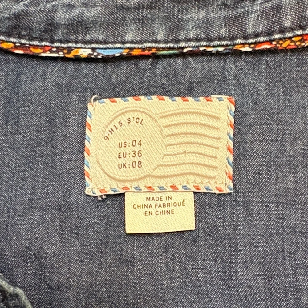 Anthropologie Postage Stamp chambray floral denim button down shirt longsleeve 4 - Picture 10 of 11